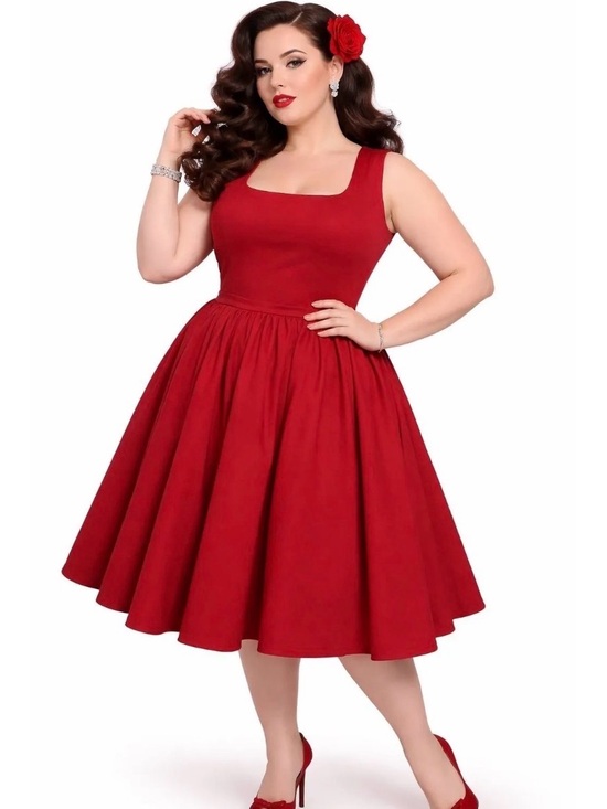 Laura Byrnes Dresses & Skirts - Elegant Red Sleeveless Midi Dress with Square Neck